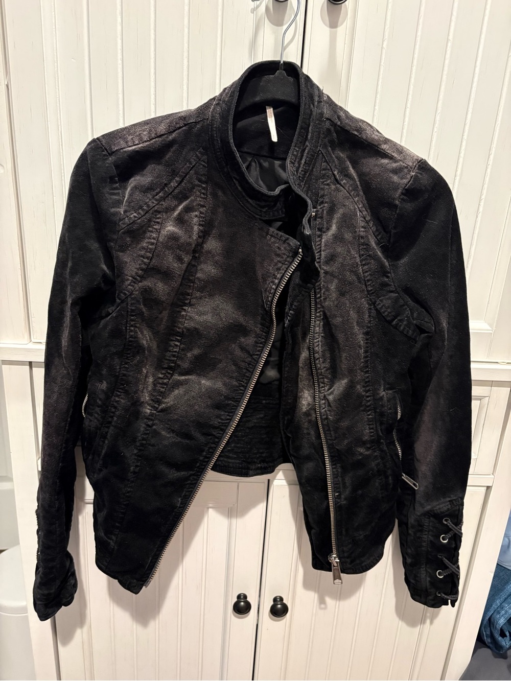 Free People Black Asymmetrical Moto Jacket velvet